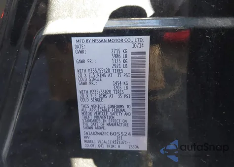 2015 Nissan Pathfinder Platinum from USA, damaged, VIN 5N1AR2MN2FC605524